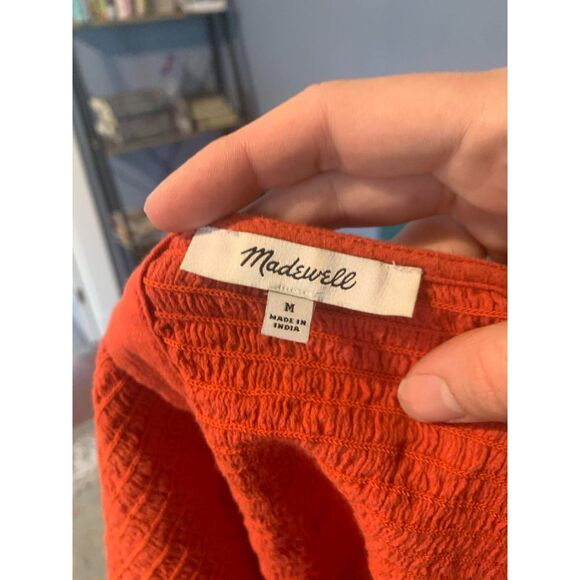 Madewell Eyelet-Sleeve Lucie Smocked Peplum Orange Top, size M - Picture 6 of 6